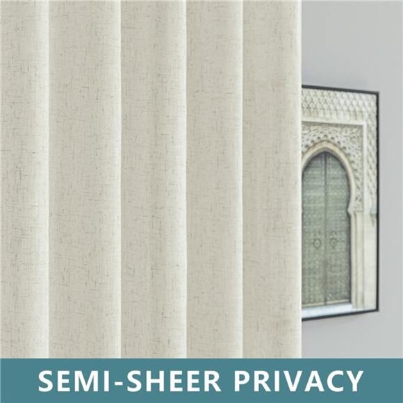 Farmhouse Curtains for Living Room,Window Linen Curtains 84 Inch Length 2 Panels - Picture 4 of 7